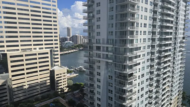 Miami's high-rise skyline seen from above on arrival back in port.