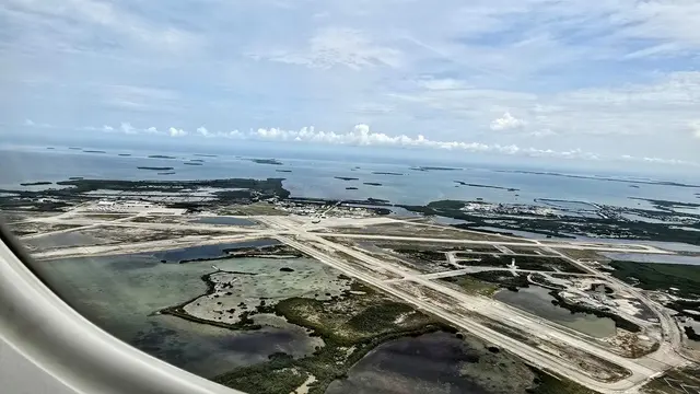 Touching down in the Keys — aerial view arriving into Key West.