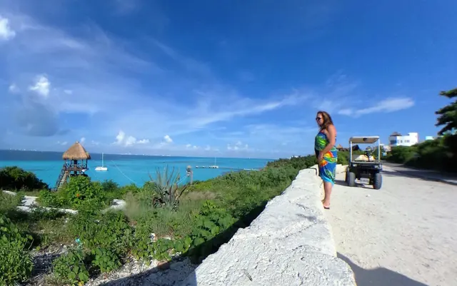The bright blue sea beside the island coast