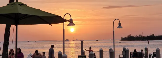 Sunset crowd gathering on the pier