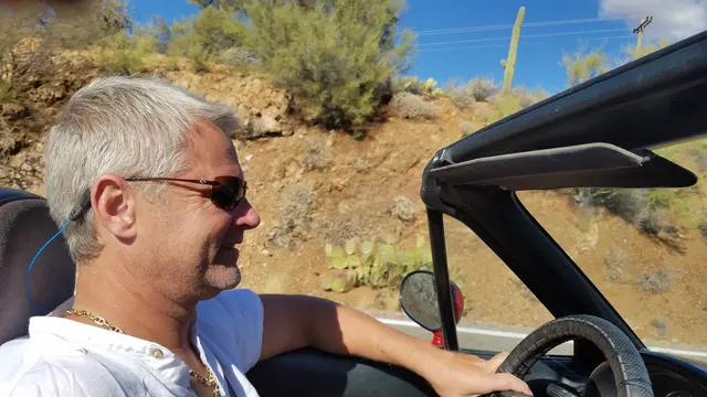 John enjoying the open road through the Sonora Desert
