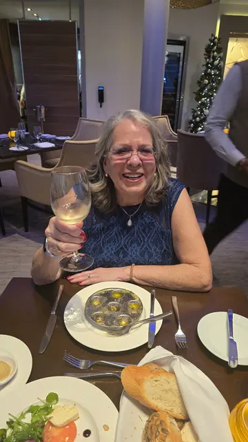 Enjoying a glass of wine before dinner.