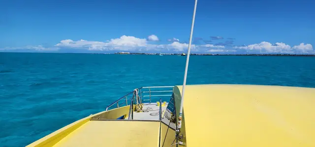 Out on the water on arrival day, gliding over impossibly clear Caribbean blue.