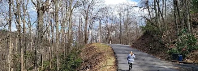 Lori heading out for a walk along a quiet mountain road
