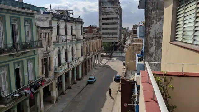 Rooftop laundry lines and tiled roofs of Old Havana