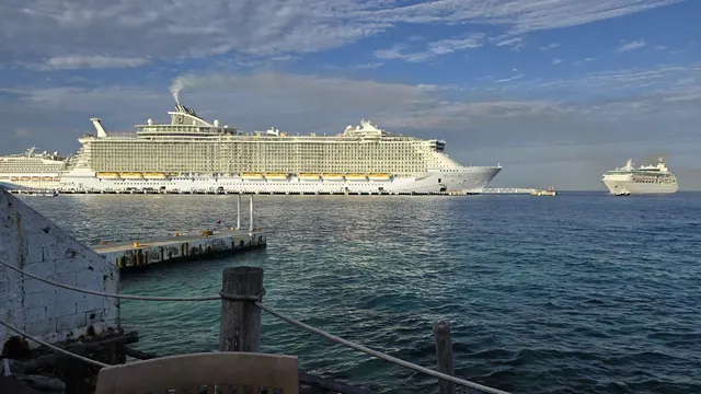 Cruise ships lined up in port at Cozumel.