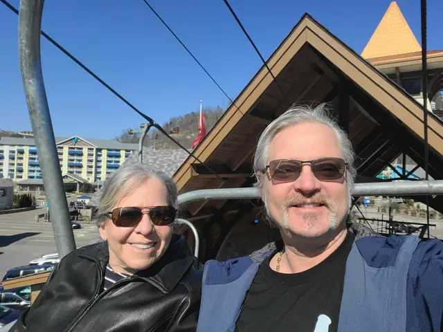 John and Lori on the SkyLift, downtown Gatlinburg behind them