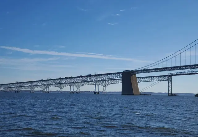 Chesapeake Bay Bridge over water; scenery