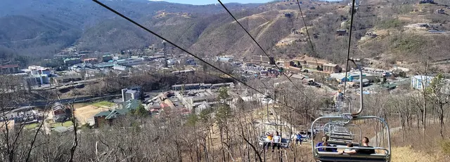 Aerial tram ride over Gatlinburg with the whole gang