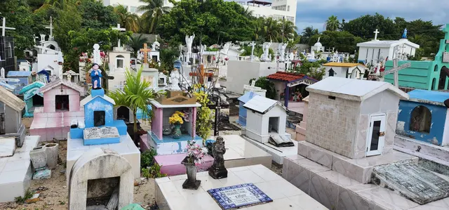 The brightly painted tombs of the Isla Mujeres cemetery.