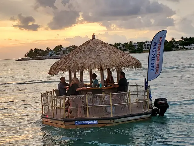 Sunset cruise aboard a floating tiki bar off Key West.