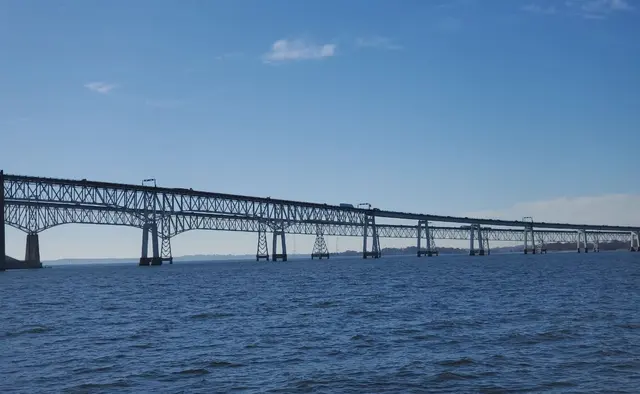 Chesapeake Bay Bridge over water; scenery